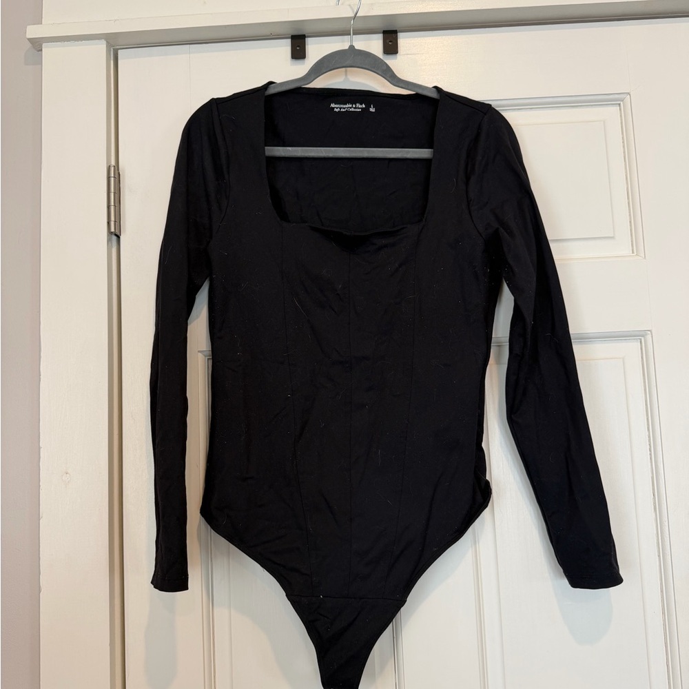 Abercrombie & Fitch Black Square Neck Long Sleeve Bodysuit - Soft A&F Collection